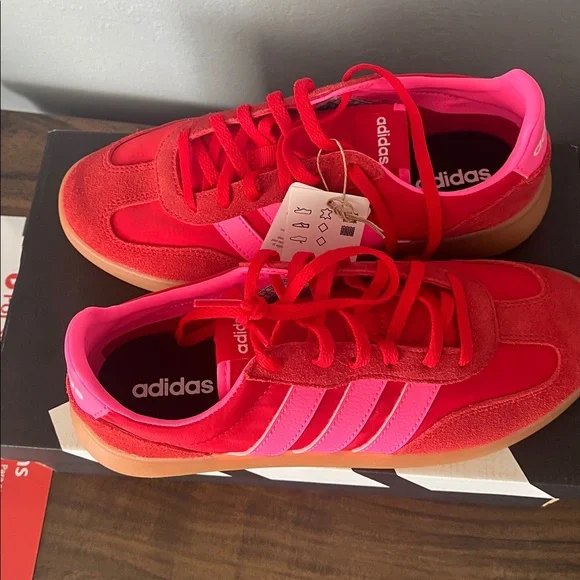 Adidas Barreda Decode J Sneakers in Red & Hot Pink with Gum Sole - Picture 2 of 5